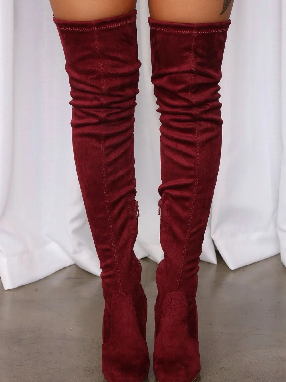 Pretty Thigh High Suede Boots- Burgundy ALSO IN BLACK IN CLOSET